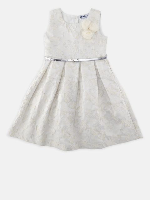 

CHALK by Pantaloons Girls Off-White Self Design Fit and Flare Dress