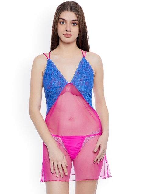 

Clovia Pink & Blue Self Design Baby Doll NS0893P14