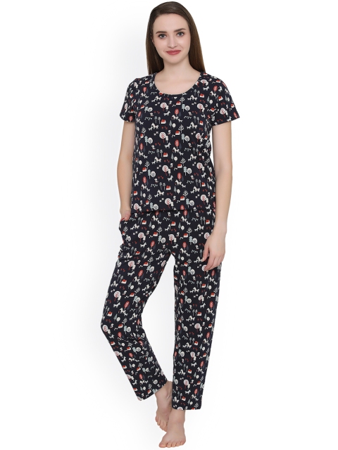 

Clovia Navy Blue Printed Lounge Set LS0322P08