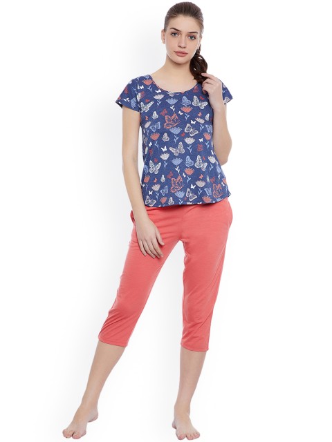 

Clovia Blue & Coral Printed Lounge Set LS0262M08