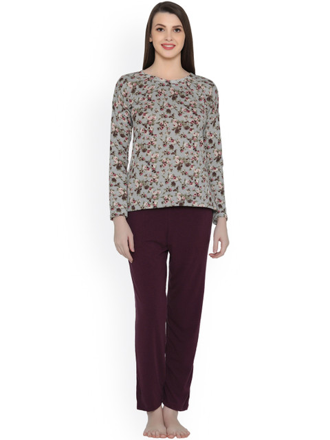

Clovia Burgundy & Green Printed Lounge Set LSW277R15