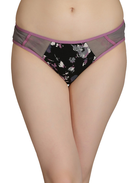

Clovia Black Mid Waist Printed Briefs PN2312P13