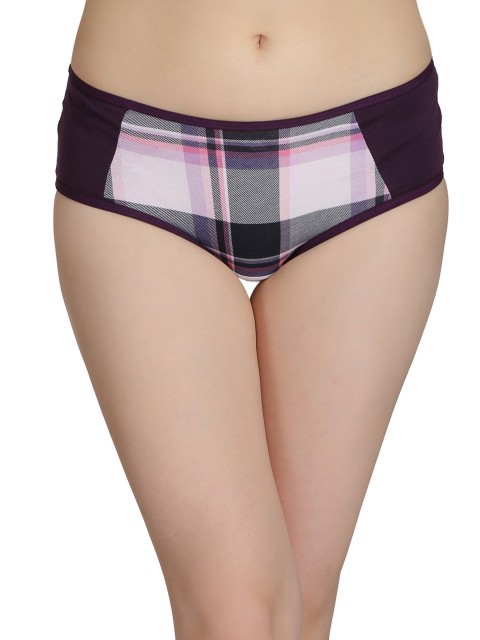

Clovia Purple & Black Mid Waist Checked Hipster Briefs PN2264P15