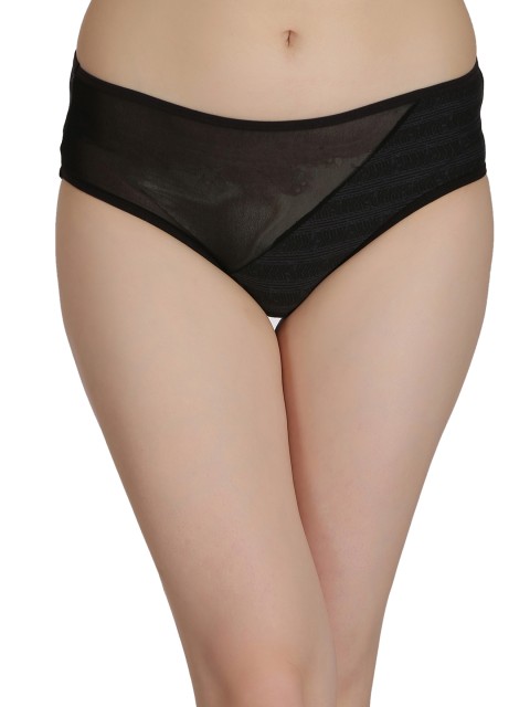 

Clovia Black Mid Waist Printed Hipster Briefs PN2340P13