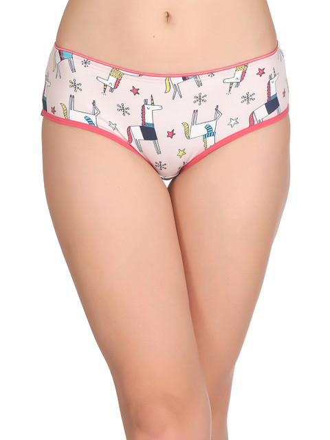

Clovia Pink Mid Waist Printed Hipster Briefs PN1670P22