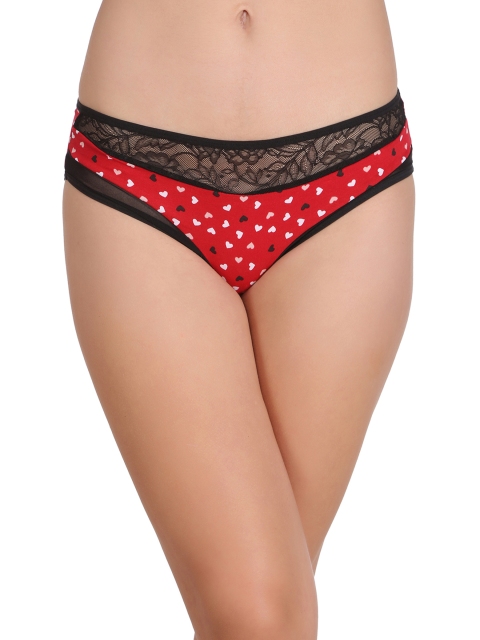 

Clovia Red & Black Mid Waist Printed Briefs PN2246P04