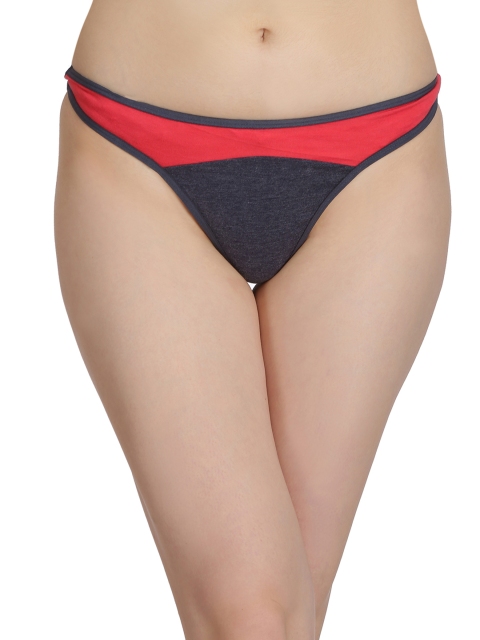 

Clovia Charcoal & Red Low Waist Colourblocked Thong Briefs PN2263P05