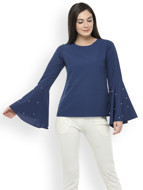 

plusS Women Navy Blue Solid Top