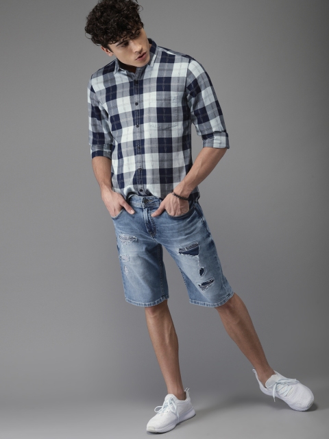 

Moda Rapido Men Navy Regular Fit Checked Casual Shirt, Navy blue