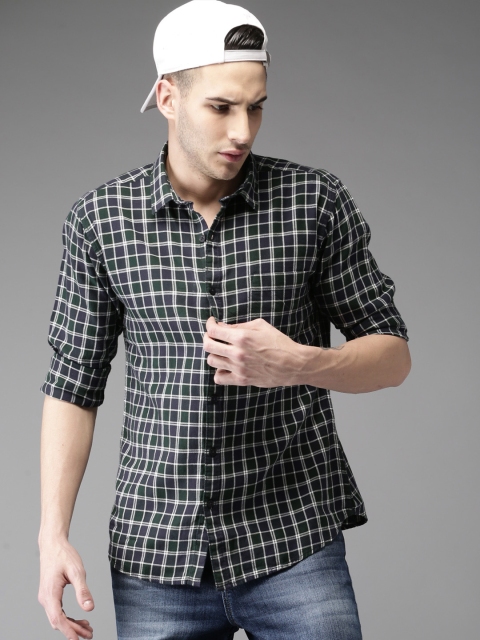 

Moda Rapido Men Green & Navy Blue Regular Fit Checked Casual Shirt