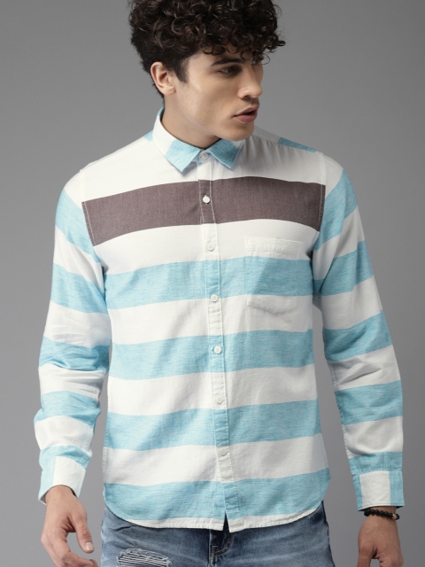 

Moda Rapido Men Blue & White Regular Fit Striped Casual Shirt