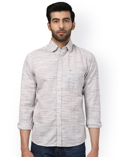 

Raymond Men Beige Regular Fit Striped Casual Shirt