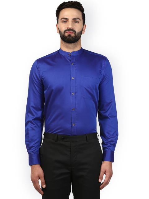 

Raymond Men Blue Regular Fit Solid Party Shirt