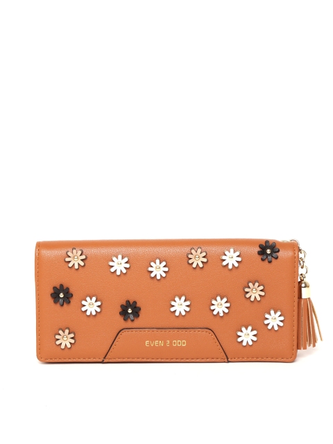 

E2O Women Tan Brown Floral Applique Two Fold Wallet