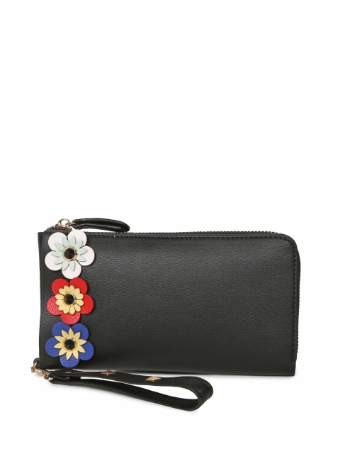 

E2O Women Black Solid Zip Around Wallet