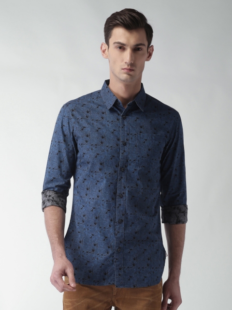 

SHELTR Men Navy Blue Smart Slim Fit Printed Casual Shirt