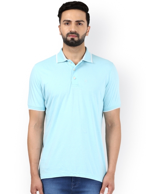 

Raymond Men Blue Solid Polo Collar T-shirt