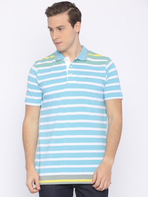 

Raymond Men Blue & White Striped Polo Collar T-shirt