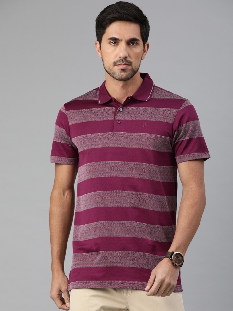 

Raymond Men Burgundy Striped Polo Collar T-shirt