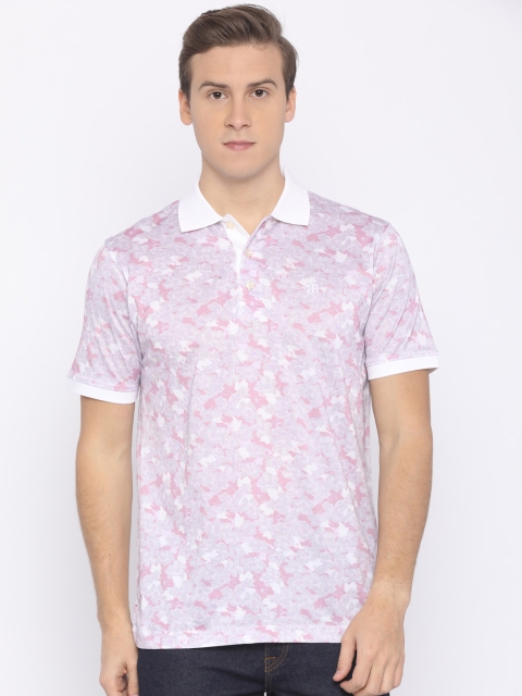 

Raymond Men Red Grey Printed Polo Collar Pure Cotton T-shirt