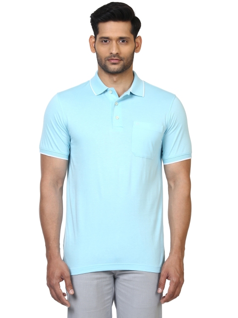 

Raymond Men Blue Solid Polo Collar T-shirt
