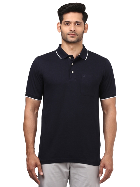 

Raymond Men Navy Blue Solid Polo Collar T-shirt