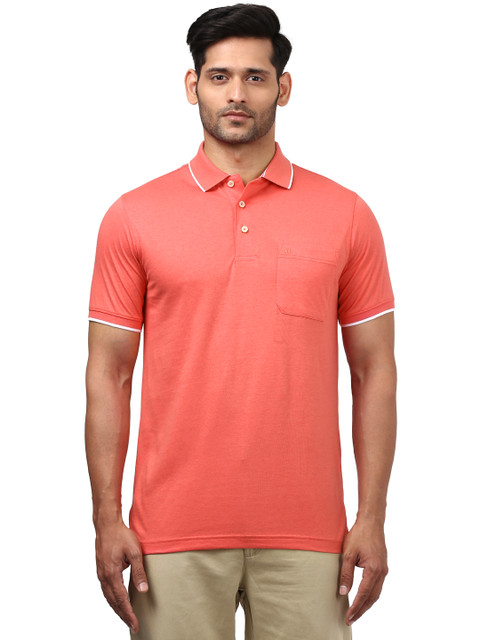 

Raymond Men Coral Pink Solid Polo Collar T-shirt