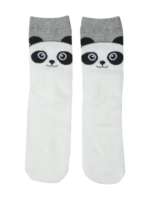 

FOREVER 21 Women White & Grey Melange Panda Patterned Ankle-Length Socks