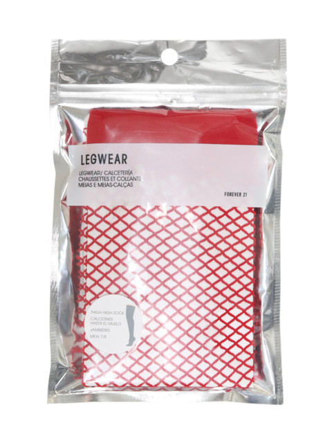 

FOREVER 21 Women Red Thigh-High Fishnet-Design Socks