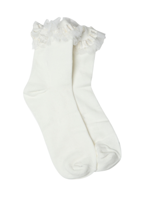 

FOREVER 21 Women Off-White Ankle-Length Socks with Frill Detail