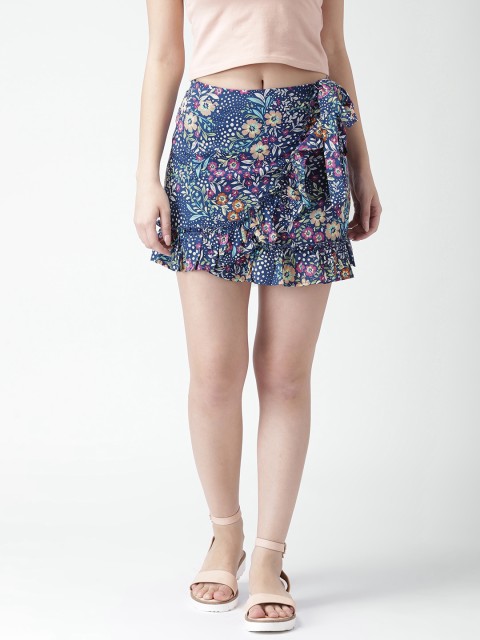

FOREVER 21 Women Navy Blue & Pink Floral Print Mini A-Line Skirt