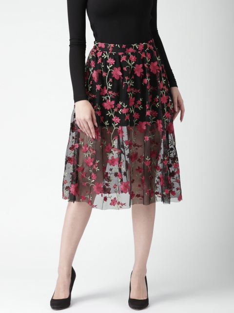 

FOREVER 21 Black Embroidered A-Line Skirt