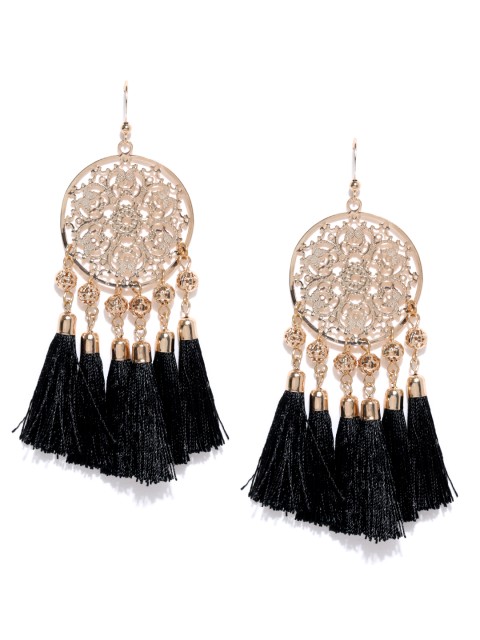 

FOREVER 21 Gold-Toned & Black Tasselled Drop Earrings