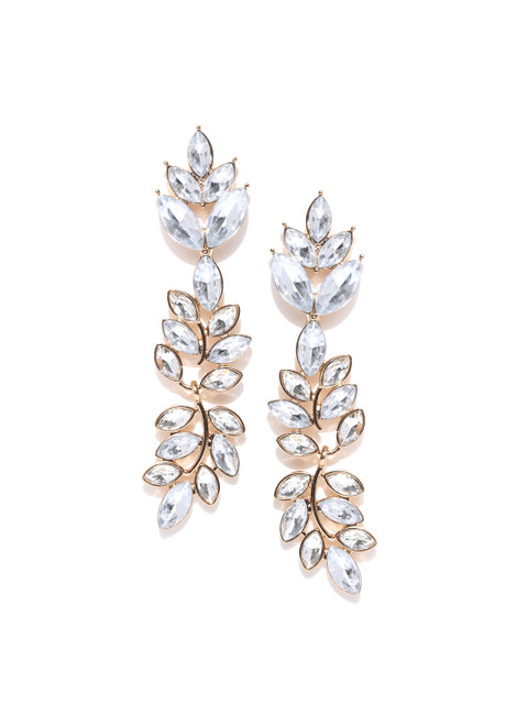 

FOREVER 21 Gold & Silver-Toned Leaf Shaped Stone-Studded Drop Earrings