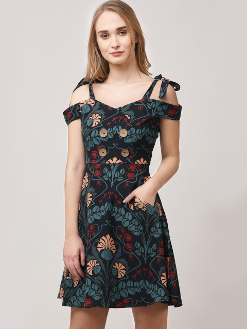 

STREET 9 Women Navy Blue Printed Fit & Flare Dress
