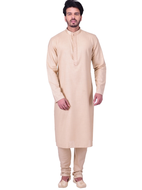 

Manyavar Men Beige Solid Kurta with Churidar