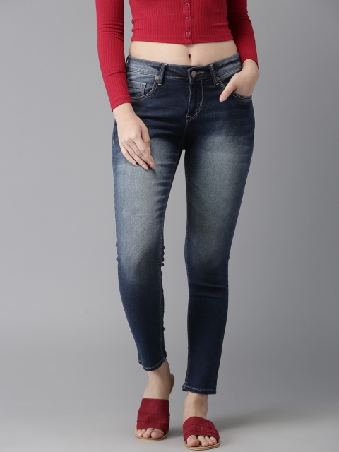 

HERE&NOW Women Blue Skinny Fit Mid-Rise Cropped Clean Look Stretchable Jeans