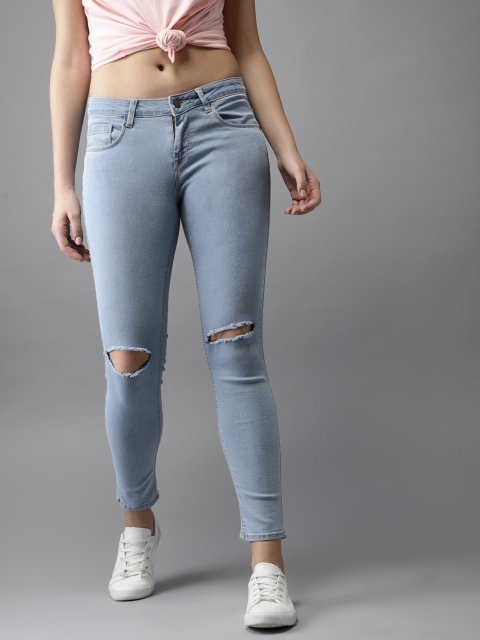 

HERE&NOW Women Blue Skinny Fit Mid-Rise Slash Knee Stretchable Jeans