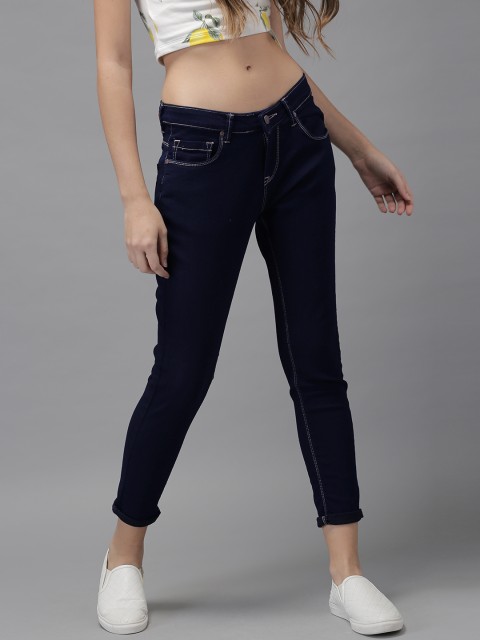 

HERE&NOW Women Navy Blue Skinny Fit Mid-Rise Clean Look Stretchable Cropped Jeans