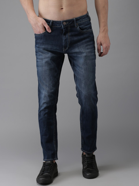 

HERE&NOW Men Blue Slim Tapered Fit Mid-Rise Clean Look Stretchable Cropped Jeans
