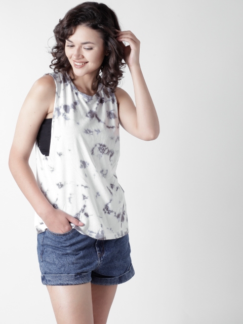 

FOREVER 21 Women White & Grey Dyed Top