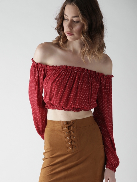 

FOREVER 21 Women Red Printed Bardot Crop Top