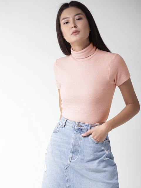 

FOREVER 21 Women Pink Solid Fitted Top