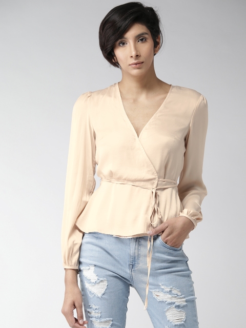 

FOREVER 21 Women Beige Solid Wrap Top