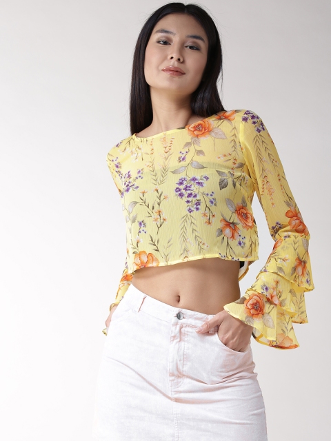 

FOREVER 21 Women Yellow Floral Print Crop Top