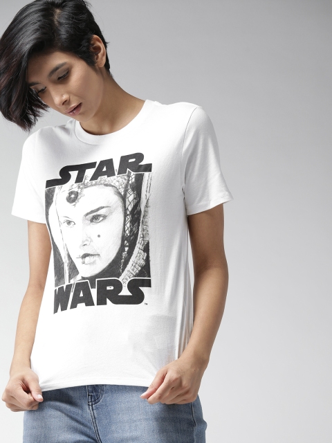 

FOREVER 21 Women White Printed Round Neck T-shirt