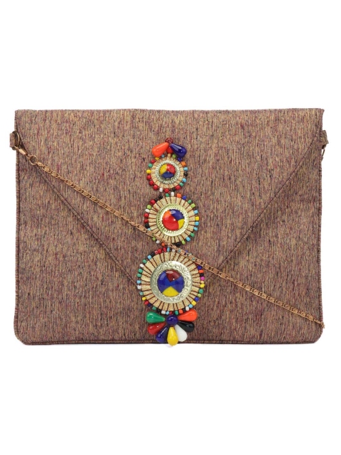 

Anekaant Brown Solid Sling Bag with Embellished Detail