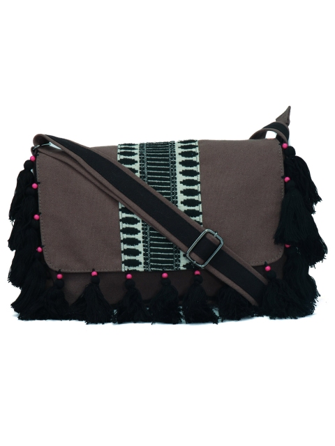 

Anekaant Grey & Black Self-Design Sling Bag
