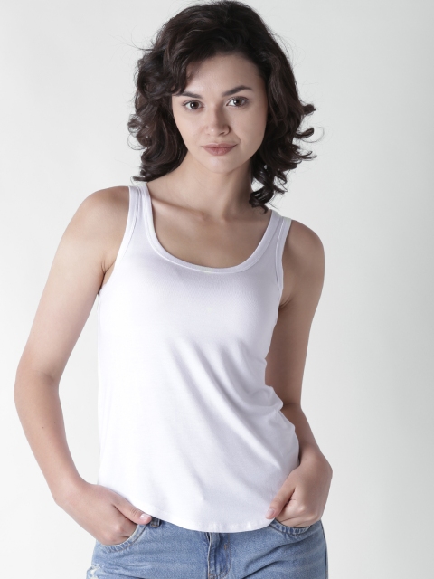 

FOREVER 21 Women White Solid Tank Top