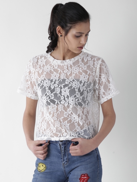 

FOREVER 21 Women Cream-Coloured Lace Top